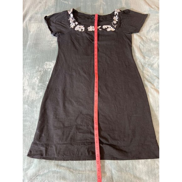 Banana Republic Womens Dress M Black Floral Embroidered Scoop Neck Cotton Preppy - Picture 13 of 14